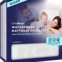 UltraBlock Waterproof Queen Mattress Protector - Breathable, Noiseless, Vinyl Free, Deep Pockets, Anti-Bug, Soft Cotton