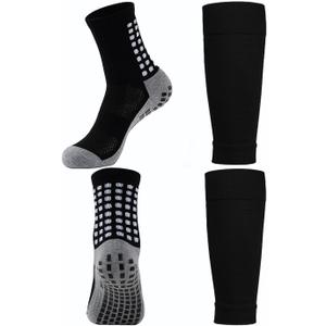 KMOLY 1 Set Kids Grip Soccer Socks and Shin Guard Sleeves for Age 7-14 Youth Boys Children Football Basketball Training
