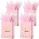 Tinlade 30 Pcs Thank You Gift Bags with Tissue Paper Gold Thank You Wedding Bags with Handle for Graduation Business Shopping Wedding Shower Party Favors(Pink)
