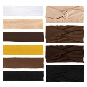 AHONEY Headbands for Women Non Slip, 10 Pack Thin Hair Band & Wide Twist Headband for Women's, Cotton Elastic Hair Accessories for Workout Yoga Running (Brown), One Size
