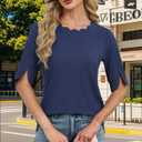 2 x JomeDesign Boho Tops for Women Dressy Casual Short Sleeve Tunic Shirts Round Neck Summer Vacation Blouses Navy Blue S (Blue, S)