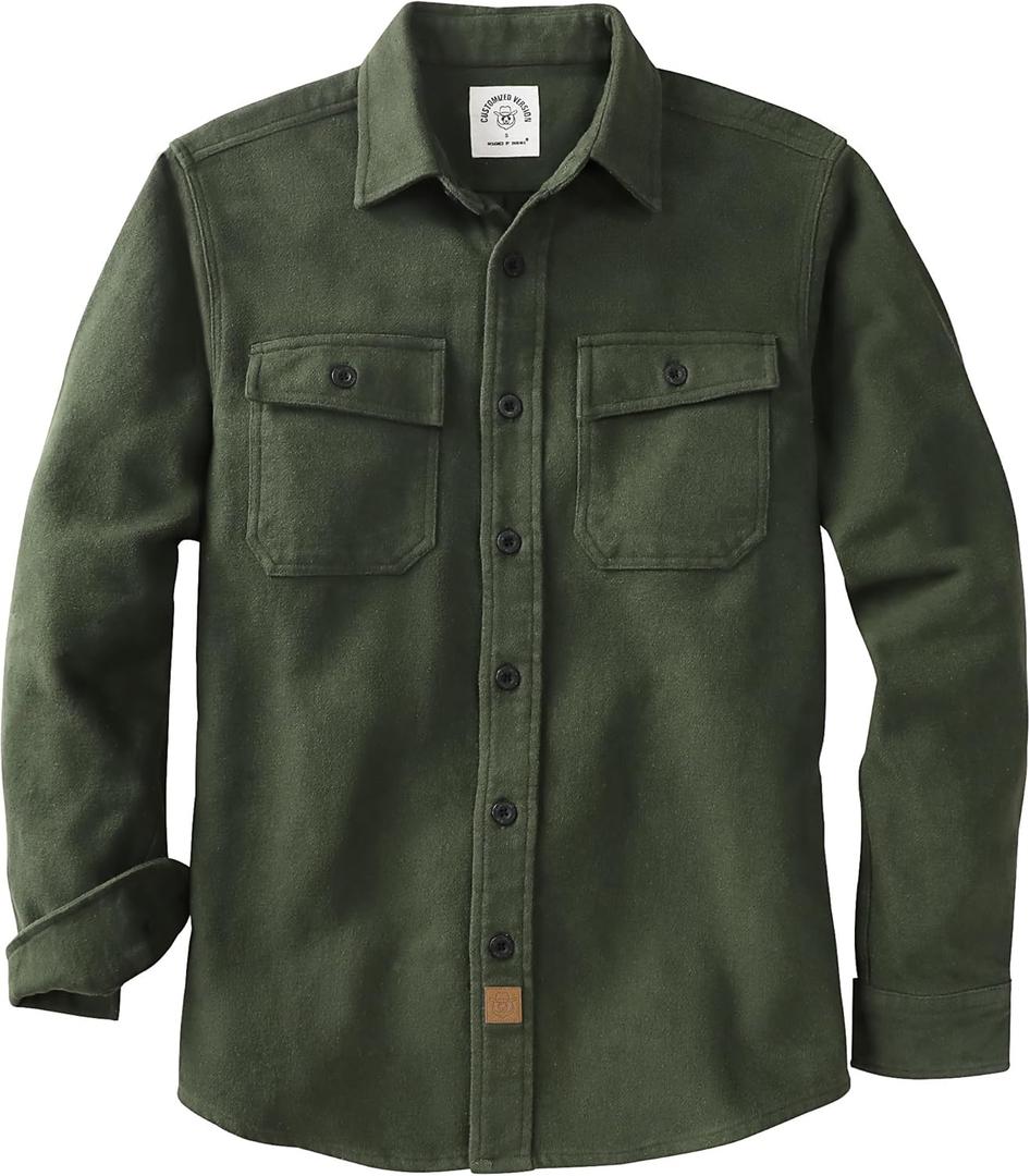 Dubinik 13oz Ultra Heavyweight Flannel Shirt for Men Long Sleeve Mens Plaid Button Down Shirts Vintage 100% Cotton (X-Large, Olive Drab)