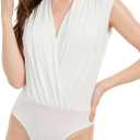 Women's Elegant Wrap V Neck Bodysuit, Sleeveless Ruched Waist Tank, Slim Fit Wrap Leotard for Work, Night Out, White, Small