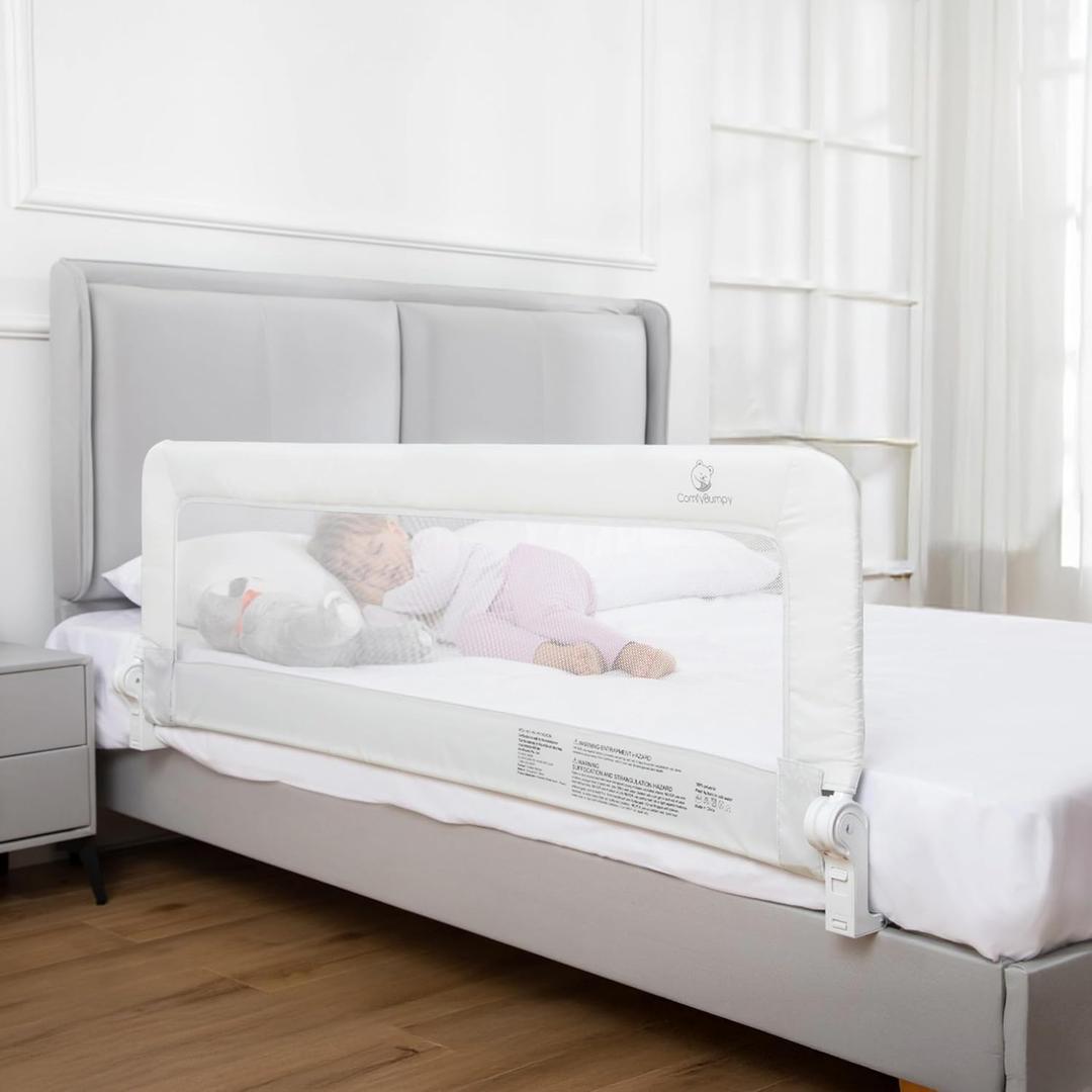 ComfyBumpy 1-Pack Bed Rail for Toddlers 55.5" L x 19.5" H | Toddler Bed Rails for Twin, Full, Queen & King Mattress Size | Swing Down Rail Guard | Mattress Side Rail for Kids | White