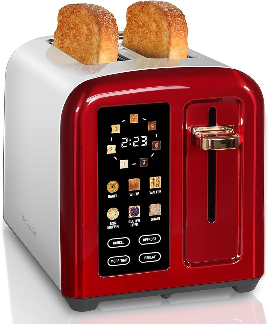 SEEDEEM Toaster 2 Slice, Full Touch Control Stainless Toaster, LCD Display, 50% Faster Heating Speed, 6 Bread Type, 7 Shade Setting, 1.5''Wide Slots, Removable Crumb Tray, 1350W, Dark Cherry