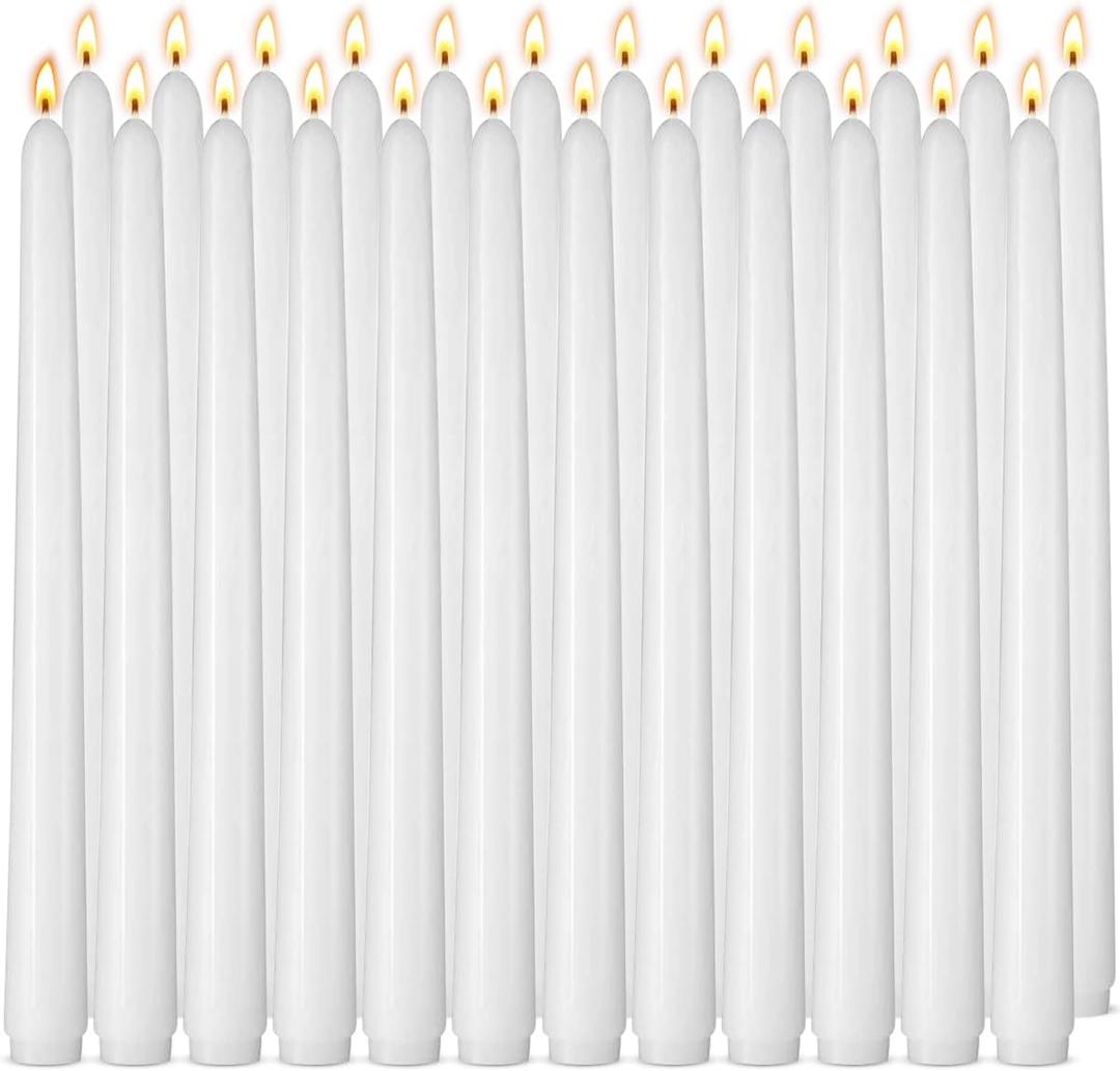 24 Pack White Taper Candle Set, 10 Inch Smokless and Dripless Candlesticks Bulk for Dinner Party Wedding Seasonal Celebration and Daily Home Decoration 24 Pack White Taper Candle Set, 10 Inch Smokless and Dripless Candlesticks Bulk for Dinner Party Wedding Seasonal Celebration and Daily Home Decoration