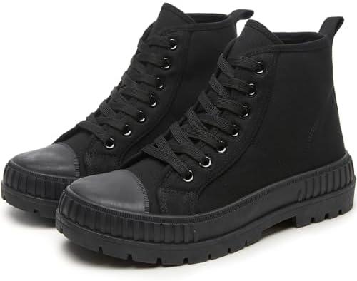 Rominz Women's White Platform Sneakers Fashion High Top Canvas Shoes for Women Black Lace-Up Canvas Sneakers Casual Platform Tennis Shoes 11