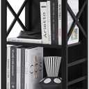 Small Bookcase,3 Tier Industrial Bookshelf with Metal Frame and Backboard,Low Black Book Shelf,Book case for Small Spaces,Living Room,Bedroom and Home Office (3-Tier15.7"W x 11.8"D x 27.6"H)