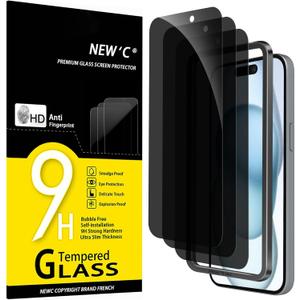NEW'C 3 Pack Privacy for iPhone 16 Plus,15 Plus Screen Protector (6.7 inches), Anti-Spy Tempered Glass Film,Enhanced 28-Degree Privacy Angle with easy installation tool included