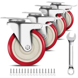 5 Inch Heavy Duty Caster Set of 4, Swivel Plate Castor Wheels with Dual Locking Brakes, Silent Polyurethane (PU) Wheels, 360 Rotation, 2800lbs Load Capacity