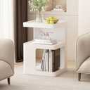 White Modern Side Table with Storage, Metal End Table for Couch, Small Bedside Table for Living Room, Bedroom, No Assembly Required(13.8" D x 13.8" W x 21.2" H)