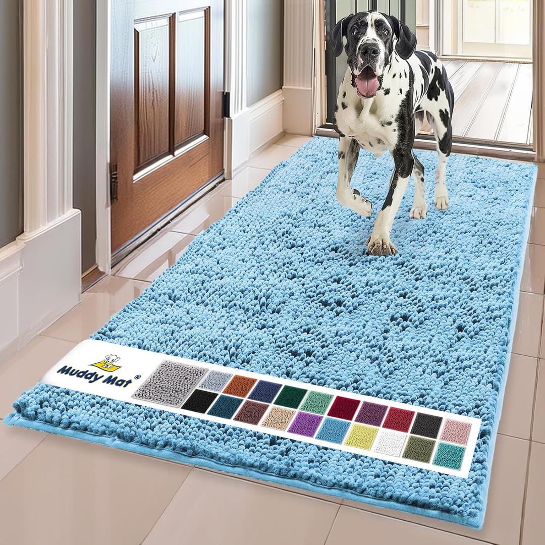 Muddy Mat | Super Absorbent Door Mat Indoor, Microfiber Quick Dry Chenille Entryway Rug, Non-Slip Front Door Mat, Indoor Mats for Entryway, Machine Washable Pet Rug, Sky Blue 35"x60"