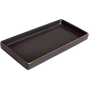 10 x 5 Ceramic Bathroom Tray for Countertop, Decorative Vanity Tray for Dresser Tops, Small Rectangular Trays for Perfume, Candle, Jewelry, Cosmetics (Black)