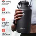 64 oz Water Bottle Insulated with Straw & 3 Lids, Coolflask Large Metal Stainless Steel Water Jug Big Half Gallon Wide Mouth for Sports, Gym or Office, Non-BPA Keep Cold 48H Hot 24H, Magic Black