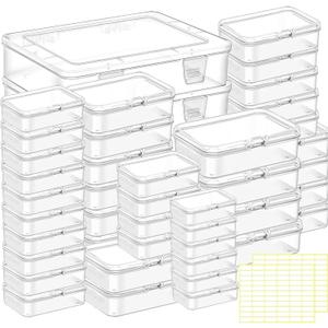 Bead storage container,44pcs of different sizes rectangular mini clear plastic storage box with hinged lid and label for bracelet making DIY jewelry craft nail organizer,Mix Size-2
