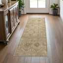 Bavni 2x5 Runner Rug Non Slip, Machine Washable Rug Runners for Hallways, Vintage Distressed Print Kitchen Runner, Low Pile Lightweight Carpet Runner for Entryway Laundry Bedroom Bathroom Nut Brown