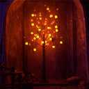 Twinkle Star 6FT Halloween Decorations Black Spooky Tree, Glittered with 96 LED Orange Lights and 24 Pumpkins, 24V 3.6W Low Voltage Lighted Artificial Tree for Indoor Holiday Party All Saints Day