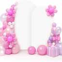 LEBENGURU Upgraded 8FT Wedding Arch Cover, 6.6FT White Spandex Fitted Arch Backdrop Cover, Set of 2 for Round Top Chiara Stand Covers for Birthday Party Baby Shower Banquet Balloon Dcor