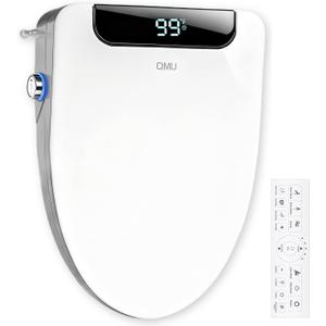 Heated Bidet Toilet Seat Elongated with LED Display & Remote Control - Smart Soft Close Toilet Seat Electric Bidet with Dryer, Warm Water, Feminine Wash, Self-Cleaning Nozzle, IPX4, White