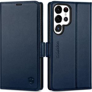 SHIELDON Wallet Case for Galaxy S25 Ultra 6.9", Genuine Leather Folio Case with Kickstand RFID Blocking Card Holder Magnetic Protective Phone Cover Compatible with Galaxy S25 Ultra 2025 - Navy Blue