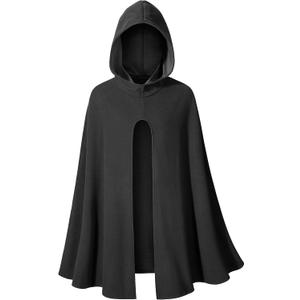 Kids Medieval Renaissance Hooded Cloak Costume Boys Girls Cape Archer Hunter Ranger Wizard Robe Cosplay (Medium, Black)