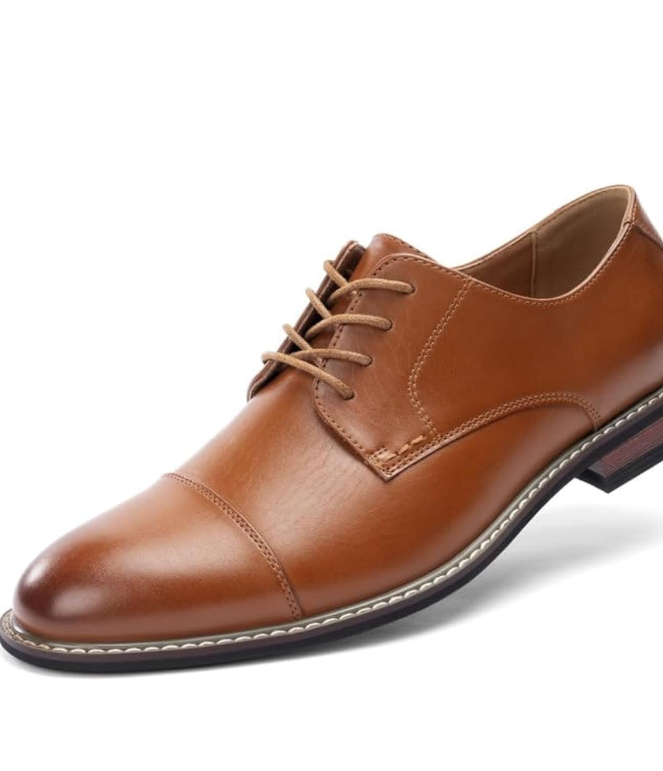 Mens Classic Dress Oxfords, Wingtip Prince Modern Formal Lace Up Shoes, Round Toe, TPR Outsole, 7