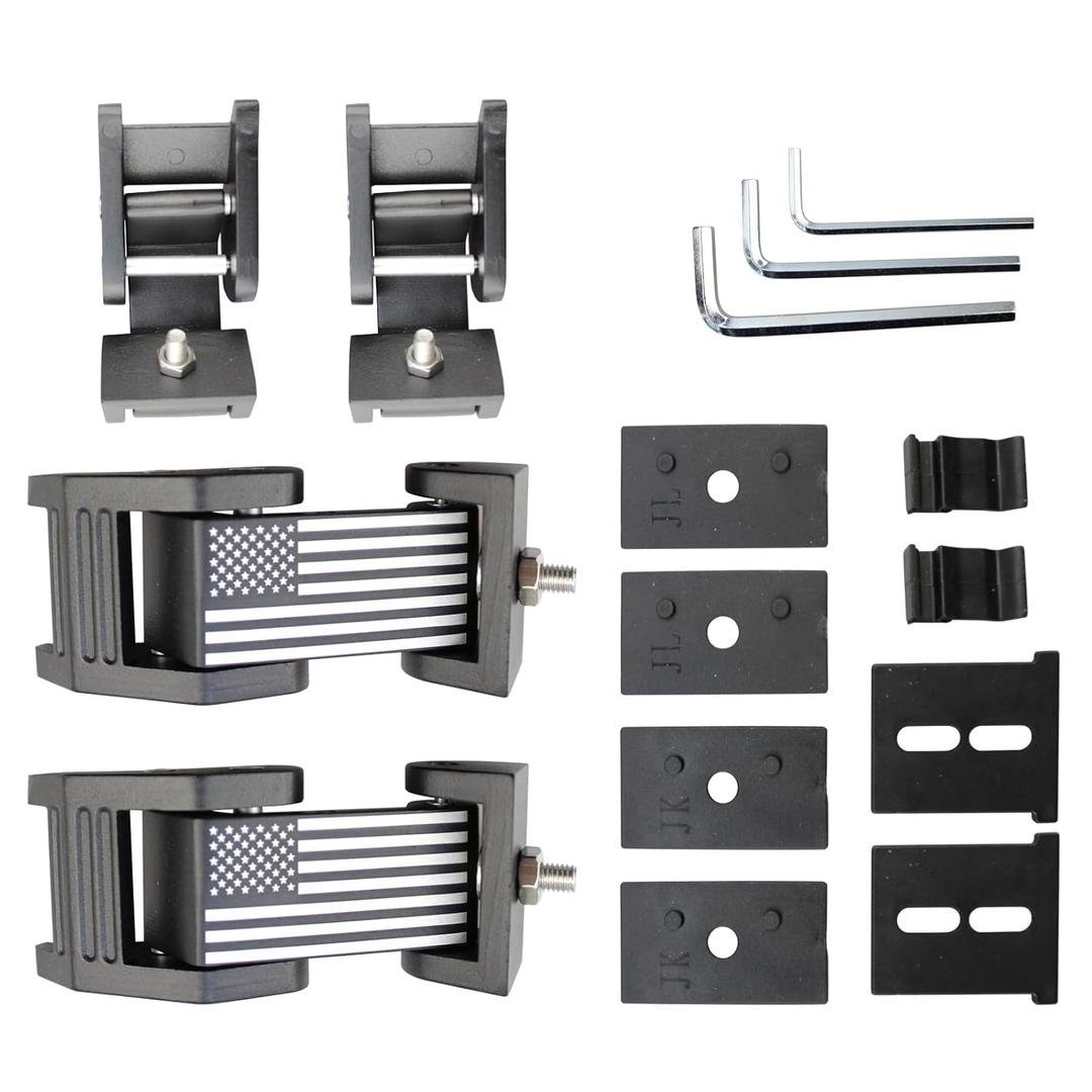 Aluminium Alloy Hood Hold-Down Latch Hood Lock Catch & Bracket with Flag for Jeep Wrangler JK/JKU 2007-2017, JL/JLU 2018-2022 & Jeep Gladiator 2020-2022,(1 Pair/Black)