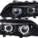 Spec-D Tuning Glossy Black Smoke LED Dual Halo Projector Headlights Compatible with 2001-2003 BMW E53 X5 All, Left + Right Pair Headlamps Assembly