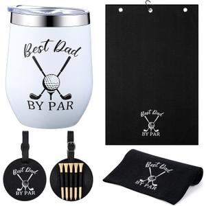 2 x 3 Pcs Golf Gifts for Dad Men Husband Best Dad by Par Accessories Set Kit Include 12 oz Tumbler Tee Holder with Wood Golf Tee and Black Towel for Thanksgiving Day Christmas Birthday Gifts
