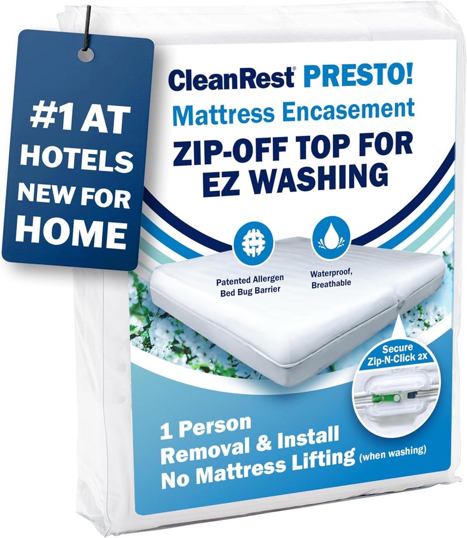 CleanRest Presto! Zip-Off Top Mattress Encasement  Hypoallergenic, Waterproof, Bed Bug Proof Protector (Standard Zip-Off Top, King)