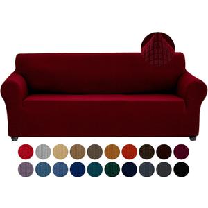 Joccun Christmas Stretch Couch Cover Slipcovers, 1-Piece Sofa Covers for 3 Cushion Couch Spandex Jacquard Washable Furniture Protector Cover for Living Room,Kids,Pets(Sofa,Red Dahlia) (Large78"-94")