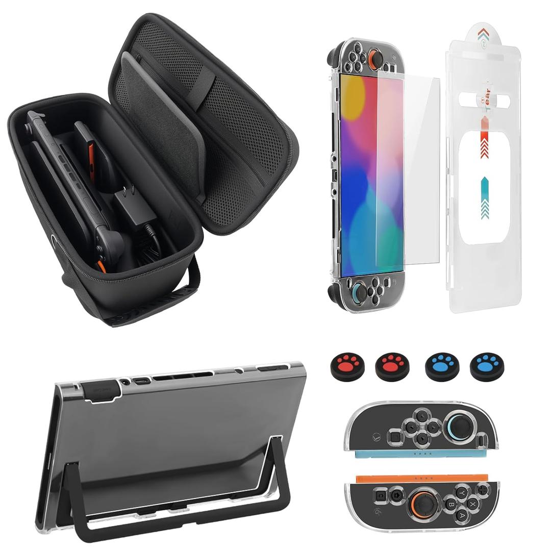 Switch 2 Accessories Kit, 10-in-1 Bundle Case for NS Switch 2 (2025), with Carrying Case, Clear Protective Cover, Thumb Grips, Screen Protectors, Gifts for Chirstmas
