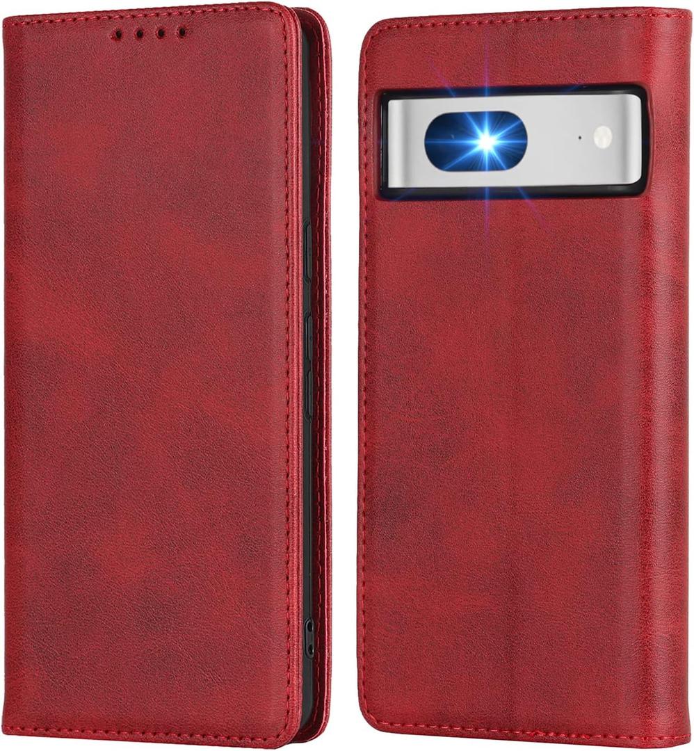 for Google Pixel 7 Wallet Case with Card Holder Flip Cover with Credit Card Slots-Red