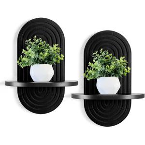 Heiple Set of 2 Boho Arched Floating Shelves 15.7”x 7.8”3D Wooden Hanging Shelf for Living Room Bedroom Nursery Mid Century Modern Wall Decor(Black, 11.7 * 15.7)