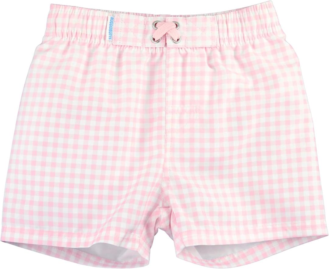 RUGGEDBUTTS Boys UPF50+ Sun Protection Gingham Swim Trunks (Pink, S)