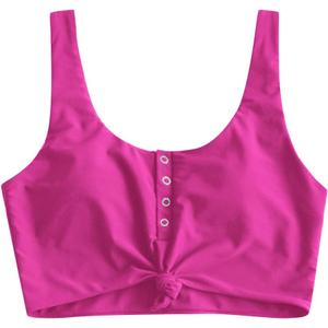 ZAFUL Women's Front Knot Bikini Tops Crop Tankini Top Scoop Neck Padded Bathing Suit Tops (Medium, 0-magenta)