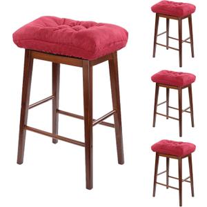 Rectangular Stool Cushion Set of 4, Soft Saddle Stool Cushions with Ties, Nonslip and Washable, Wine Red, 18 x 10.5 x 4 Inch