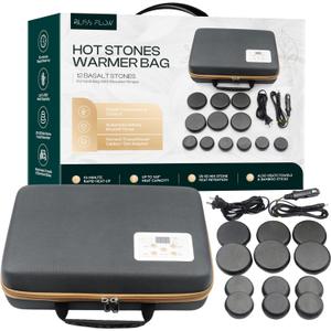 Hot Stones Massage Set with Portable Warmer, 12 Basalt Massage Stones, Hot Rocks Massage Stones, Hot Stone Warmer with Bag and Built-in Digital Control