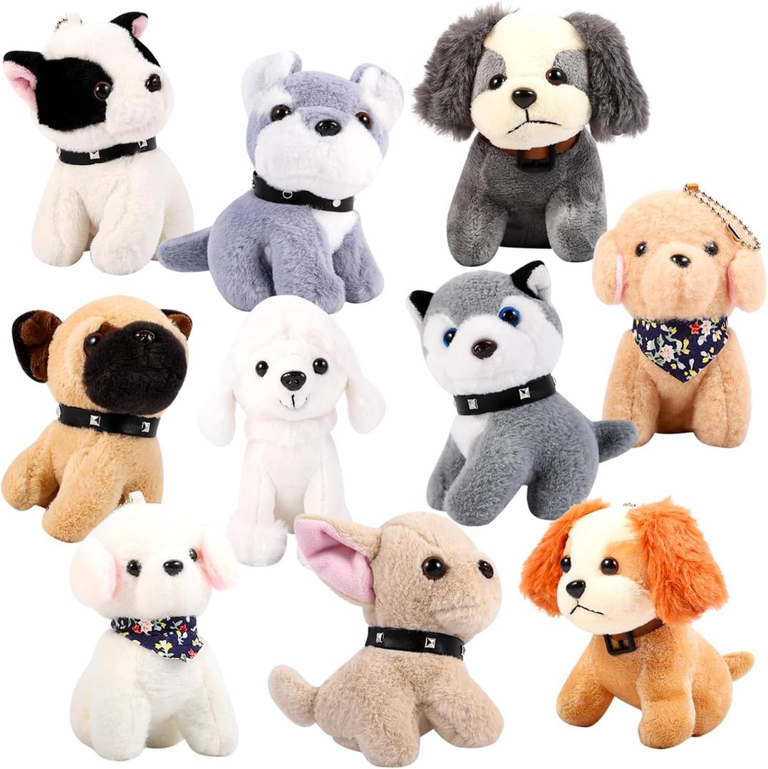 Niceup 10Pcs 4.5in Small Stuffed Dog Puppies Animals Bulk Adopt Dog Party Favors Cute Paw Animal Little Pup Soft Plush Toys Doll for Pawty Birthday Goodie Bag Fillers Kids Class Valentine's Day Gift