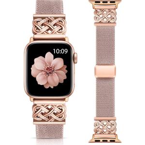 Minyee Magnetic Stretchy Band Compatible with Apple Watch Bands 38/40/41/42/44/45/46/49mm Women Men, Celtic Knot Soft Elastic Nylon Fabric Strap for iWatch Series 11 10 9 8 7 6 5 4 SE/Ultra 3 2 1