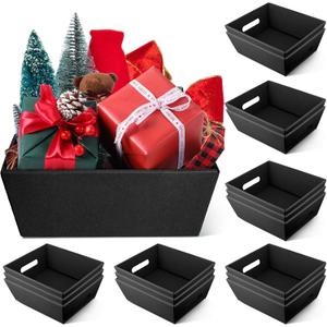Fainne 16 Pcs Extra Large Empty Baskets for Gifts 12x10 Inch Black Cardboard Gifts Baskets Trays with Handles for Christmas Birthday Thanksgiving Valentines Wedding Holiday Party Supplies