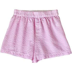 SOLY HUX Women's Striped Print Lounge Shorts Elastic Waist Button Loose Casual Summer Mini Shorts (Pink, L)