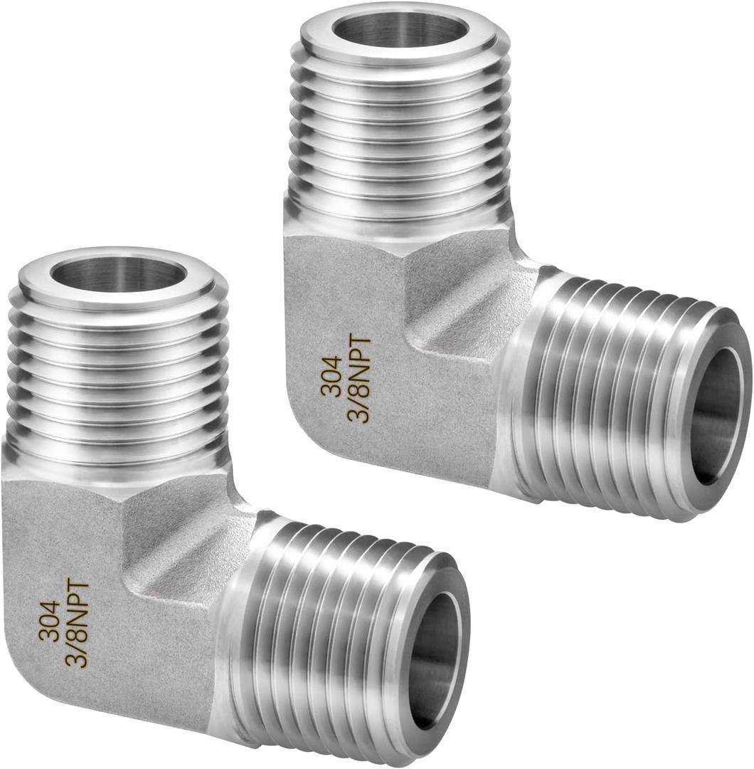 304 Stainless Steel 90 Degree Street Elbow, 3/8" NPT Male 3/8" NPT Male 304 Stainless Pipe Fitting, 2 Pack