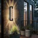 Camuucci Dusk to Dawn Outdoor Light, 23.6 Inches LED Porch Lights Outdoor Waterproof Modern Outside Sconce Wall Mount for Doorway Hallway Porch Patio Yard Doorway Black