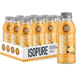 Isopure Zero Carb 32g Clear Protein Ready-to-Drink, Whey Protein Isolate, Lemonade, 12 Pack (16.9 Fl Oz (Pack of 12)) BB 10/21/26