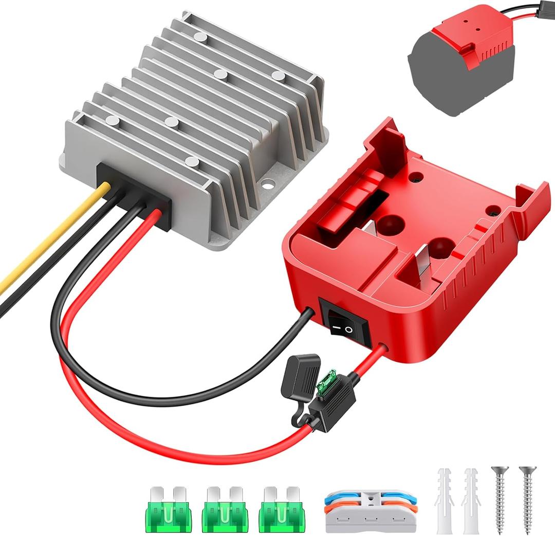 18V to 12V Step Down Converter for Milwaukee M18 Battery, 240W DC 12V Voltage Regulator for Power Wheel Adapter, Ride On Toy Car, DIY Projects, Buck Converter with Switch & Over-Discharge Protection