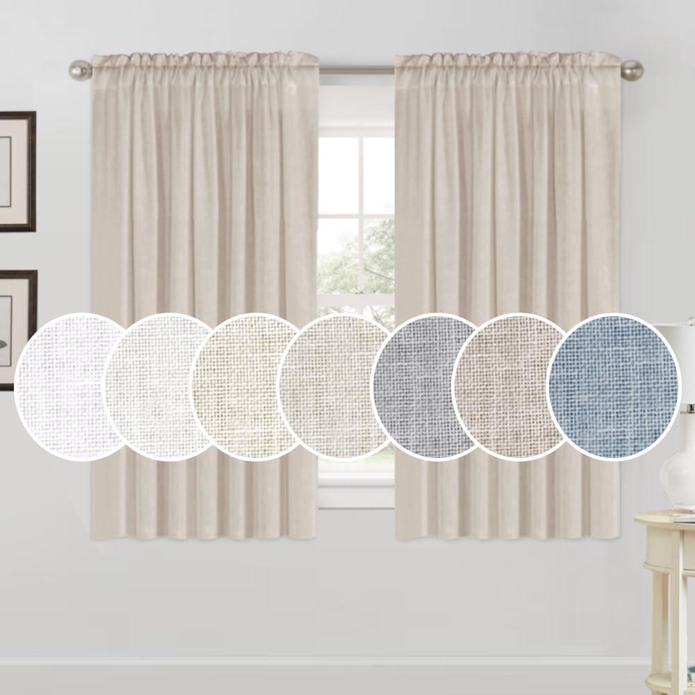 PrinceDeco Linen Curtains 63 Inches Length for Living Room Thick Linen Burlap Rod Pocket Light Filtering Window Drapes for Bedroom Curtains 2 Panels(Angora, 52" W x 63" L)
