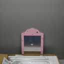 Kids Wooden Play Vanity Set with Vanity Table and 6 pcs Makeup Accessories, Tri-Fold Mirror, Storage Drawer and Matching Stool, Beauty Makeup Vanity Table and Chair Set for Toddlers (Pink)