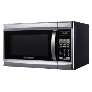 Emerson MW1338SB Countertop Microwave Oven, 6 Pre-Programmed Settings, Removable Glass Turntable, Child Safety Lock, 1.3 Cu ft, 1000W, Stainless Steel