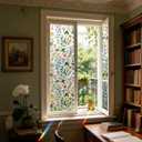 Stained Glass Window Privacy Film – Static Cling Decorative Rainbow Window Film, No Adhesive UV Blocking Sun Cling for Bathroom, Bedroom, Glass Doors, Removable Yellow Floral,23.6 x 157.5 in